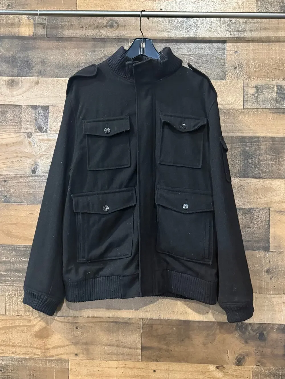 Old Navy Men's XL Black Military Utility Field Jacket - Bomber - Ribbed Trim